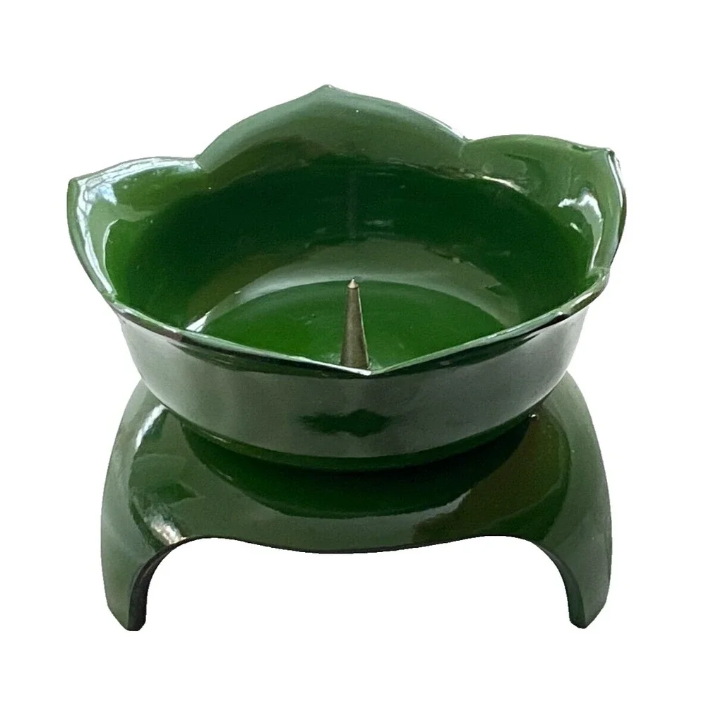Vintage MCM Christmas Pillar Candle Holder in Green Hard Plastic by Fred Roberts